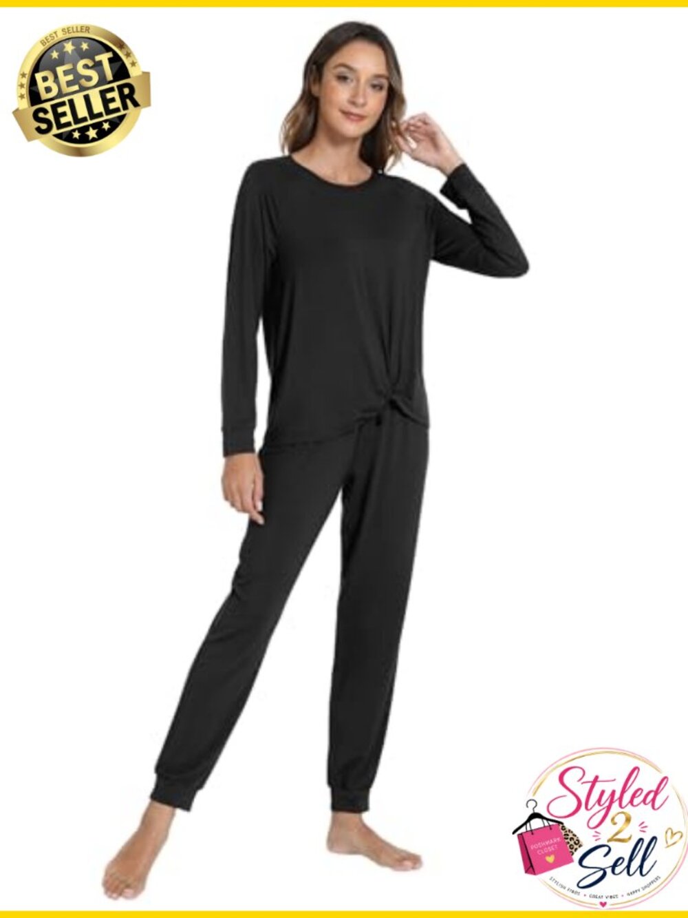 Bamboo Viscose Pajama Set Long Sleeve Scoop Neck Loungewear Sleepwear